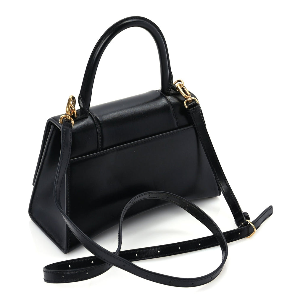 Balenciaga Shiny Box Calfskin Small Hourglass Top Handle Bag  Black