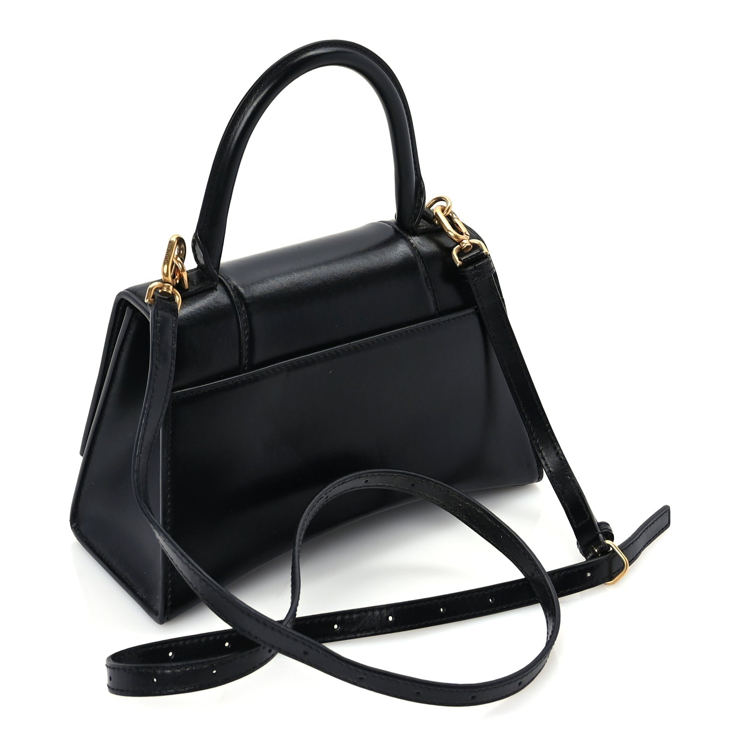 Balenciaga Shiny Box Calfskin Small Hourglass Top Handle Bag  Black