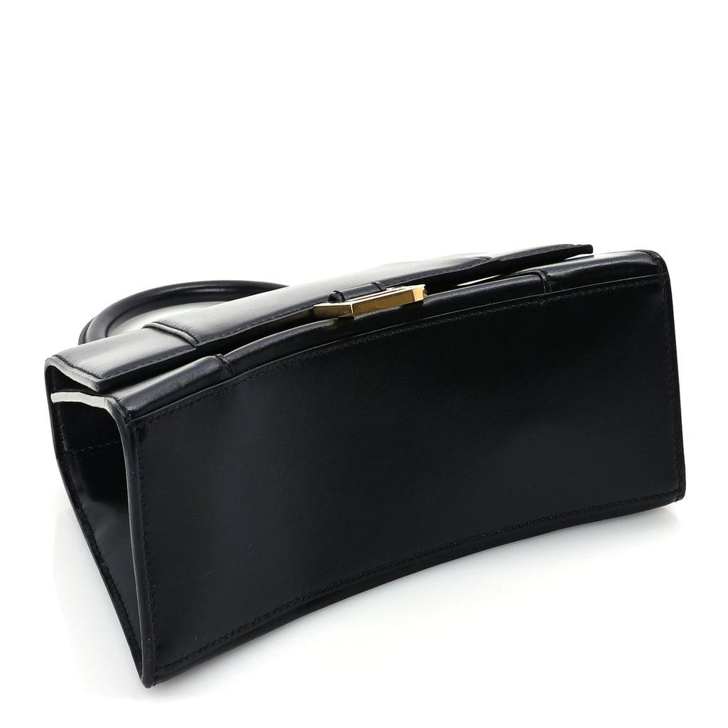 Balenciaga Shiny Box Calfskin Small Hourglass Top Handle Bag  Black