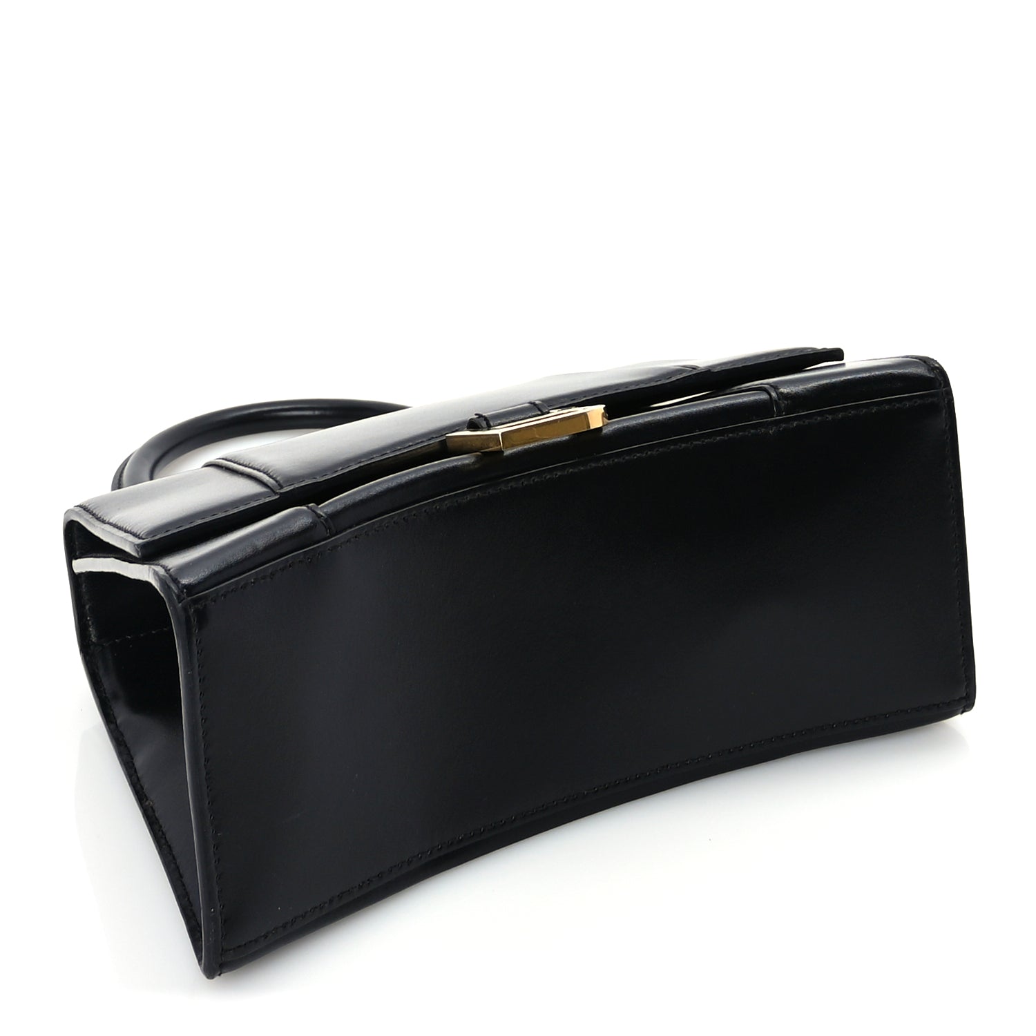 Balenciaga Shiny Box Calfskin Small Hourglass Top Handle Bag  Black
