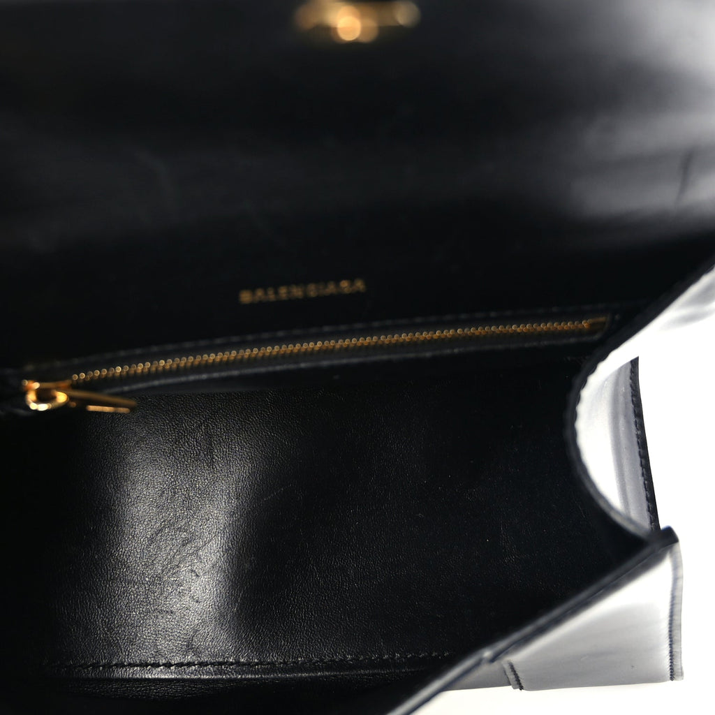 Balenciaga Shiny Box Calfskin Small Hourglass Top Handle Bag  Black