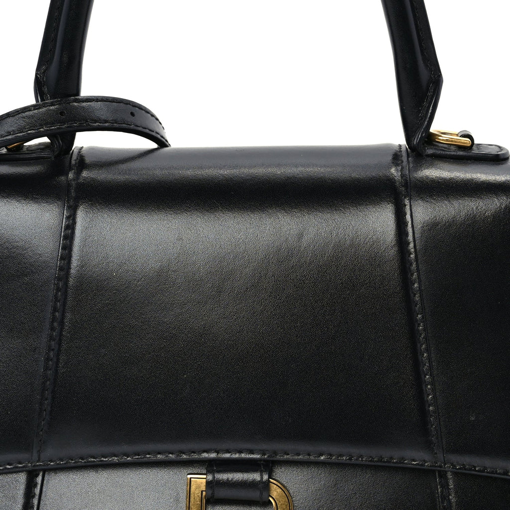 Balenciaga Shiny Box Calfskin Small Hourglass Top Handle Bag  Black