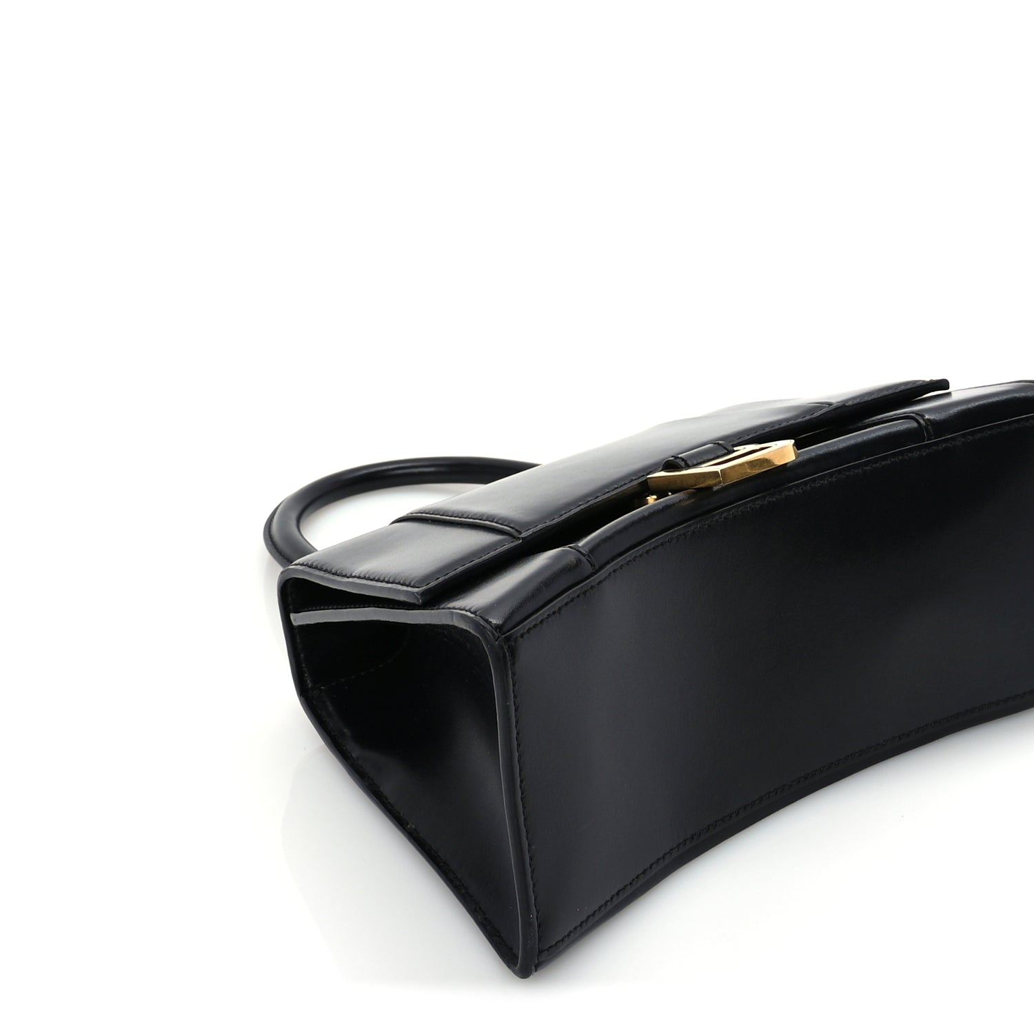 Balenciaga Shiny Box Calfskin Small Hourglass Top Handle Bag  Black