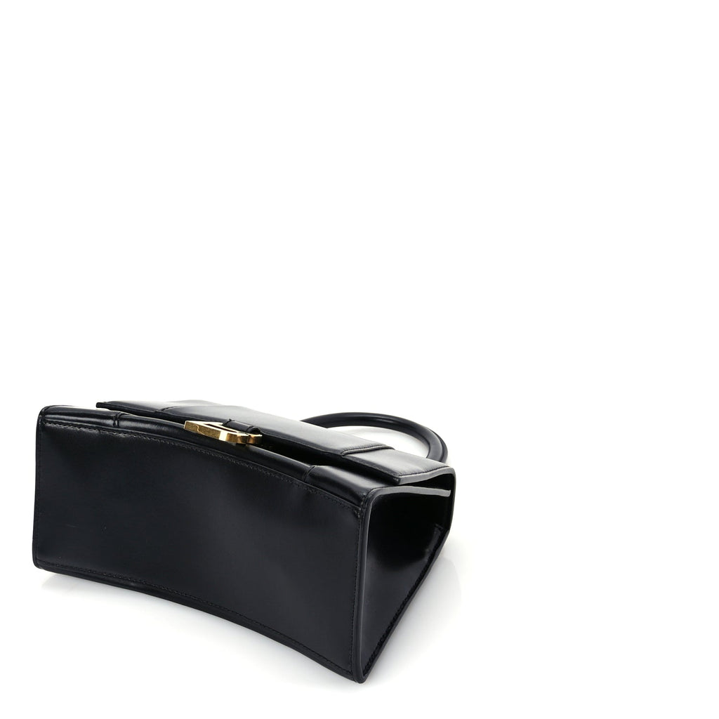 Balenciaga Shiny Box Calfskin Small Hourglass Top Handle Bag  Black