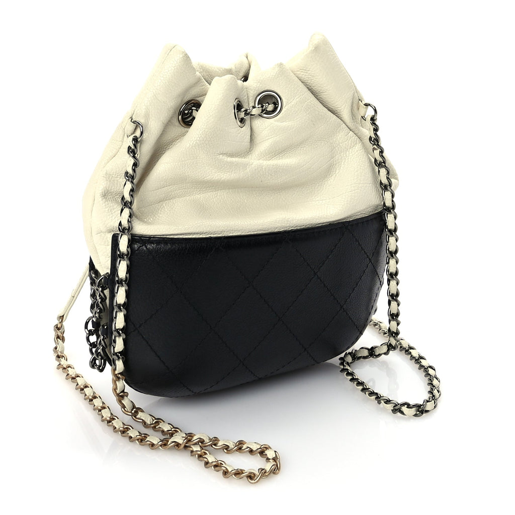 Chanel Aged Calfskin Quilted Small Gabrielle Bucket White Black