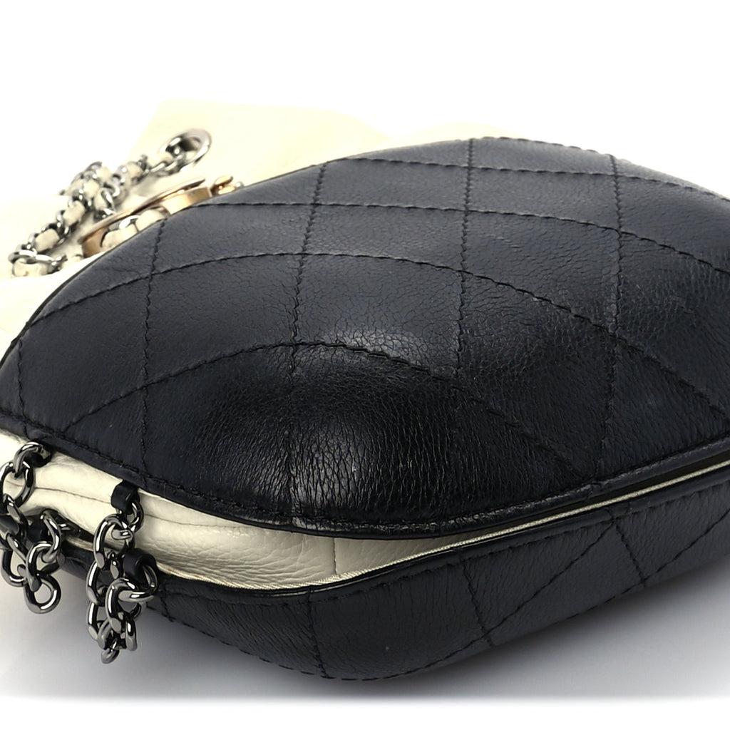Chanel Aged Calfskin Quilted Small Gabrielle Bucket White Black