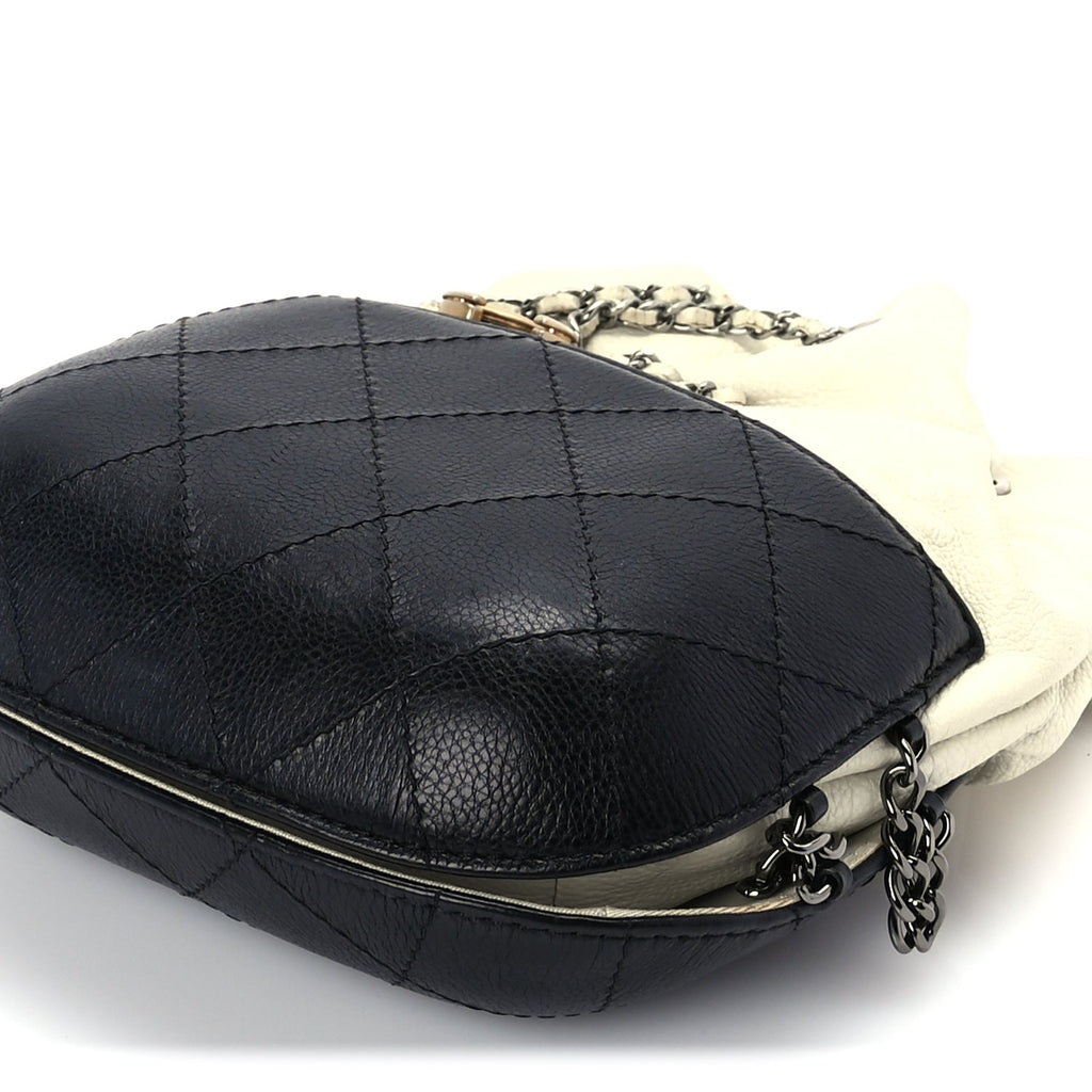 Chanel Aged Calfskin Quilted Small Gabrielle Bucket White Black