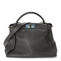 Fendi Vitello Seta Shiny Nappa Medium Peekaboo Iconic Satchel  Carbone Grigio Polvere
