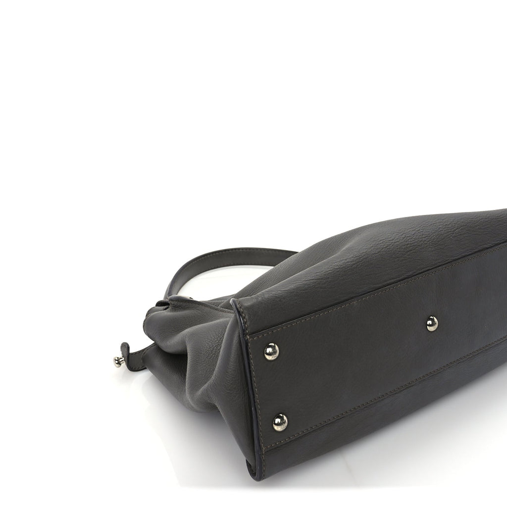 Fendi Vitello Seta Shiny Nappa Medium Peekaboo Iconic Satchel  Carbone Grigio Polvere