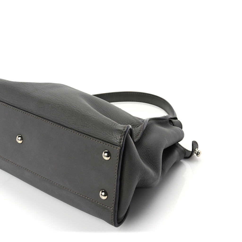 Fendi Vitello Seta Shiny Nappa Medium Peekaboo Iconic Satchel  Carbone Grigio Polvere