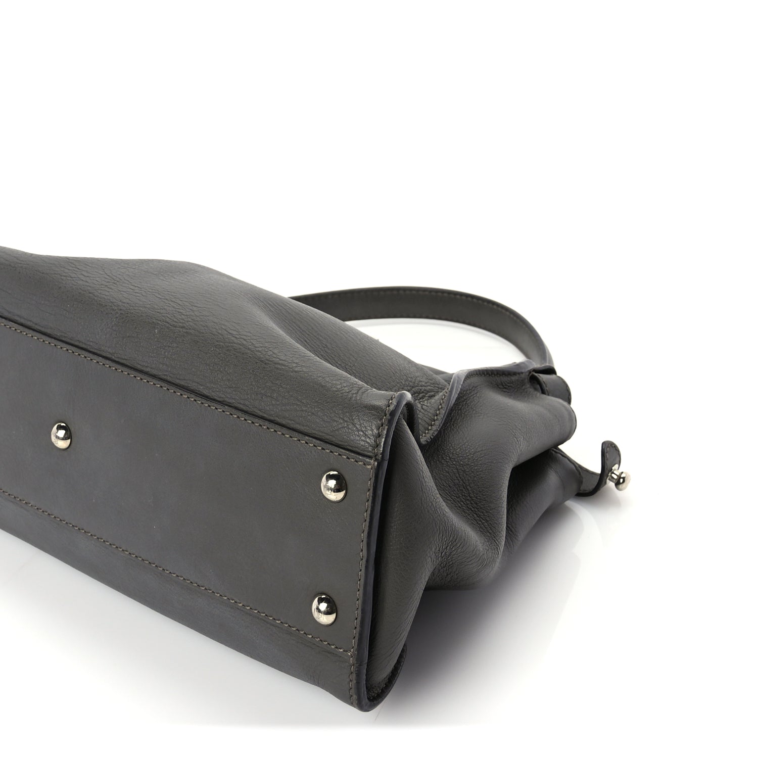 Fendi Vitello Seta Shiny Nappa Medium Peekaboo Iconic Satchel  Carbone Grigio Polvere