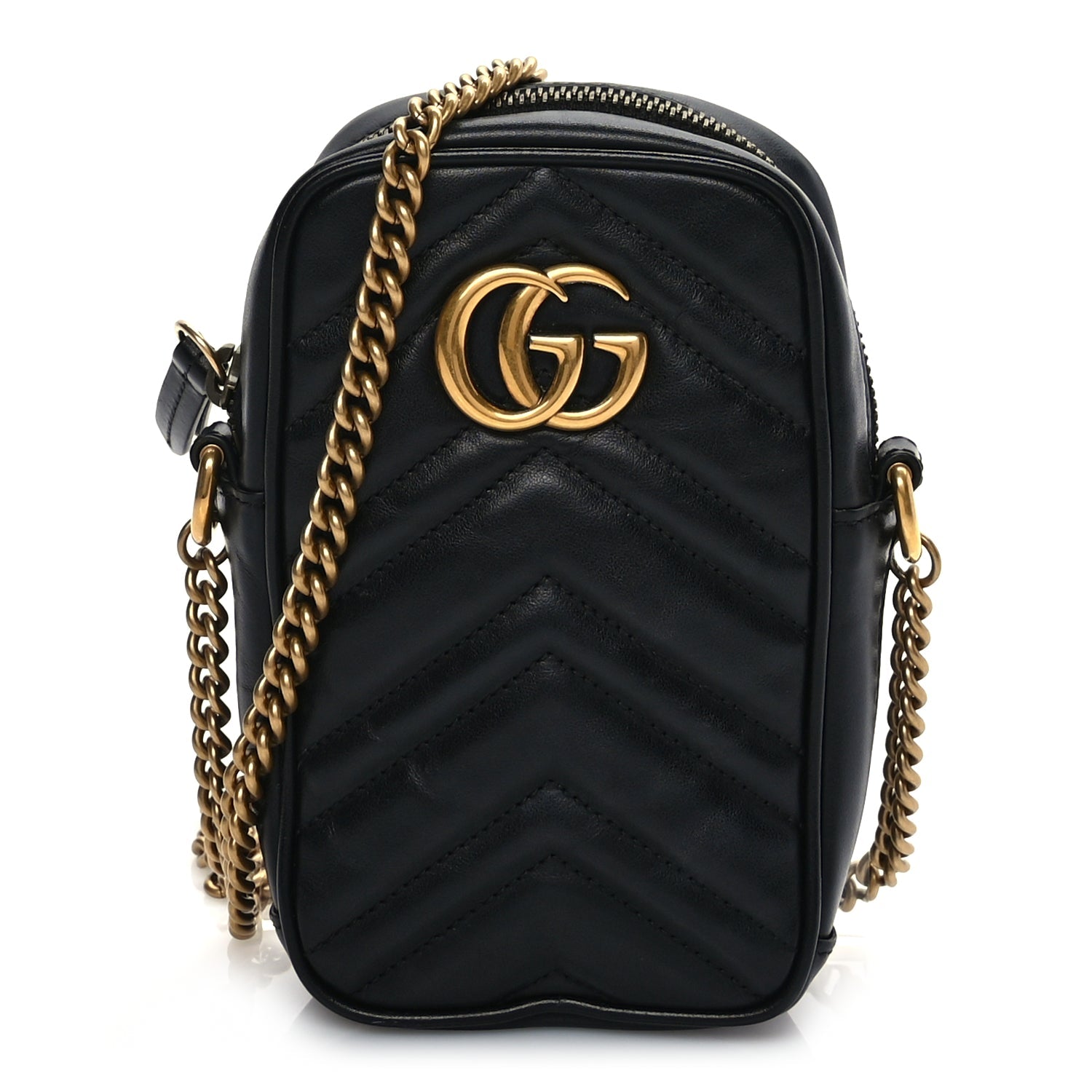 Gucci Calfskin Matelasse Mini GG Marmont Crossbody Bag Black
