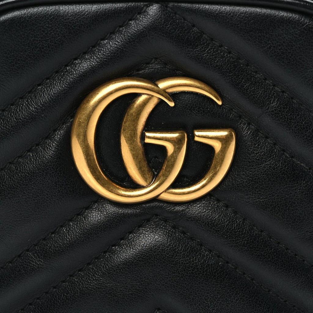 Gucci Calfskin Matelasse Mini GG Marmont Crossbody Bag Black