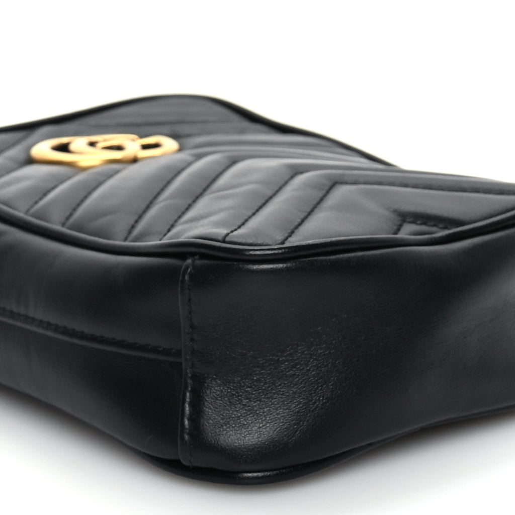 Gucci Calfskin Matelasse Mini GG Marmont Crossbody Bag Black