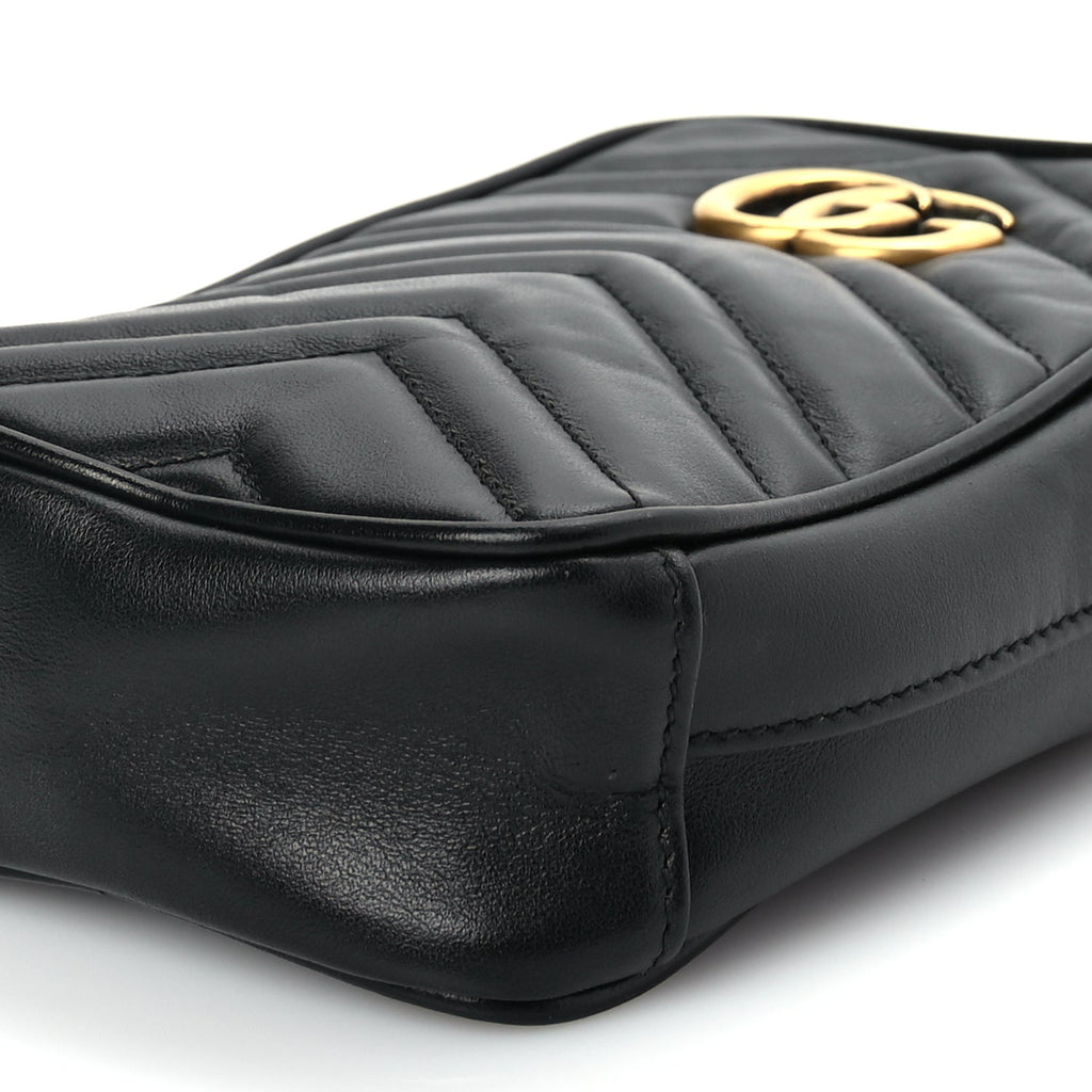 Gucci Calfskin Matelasse Mini GG Marmont Crossbody Bag Black