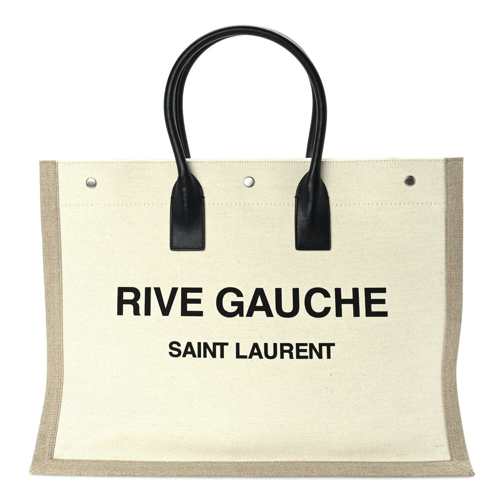 Saint Laurent Linen Calfskin Small Rive Gauche Tote  Optic White
