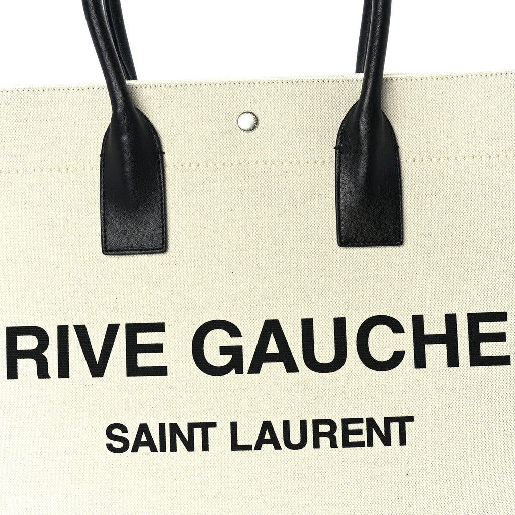 Saint Laurent Linen Calfskin Small Rive Gauche Tote  Optic White