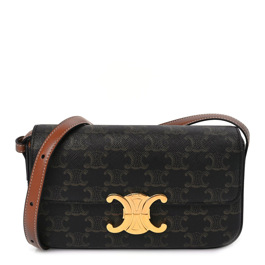 Celine Canvas Calfskin Triomphe Shoulder Bag Tan