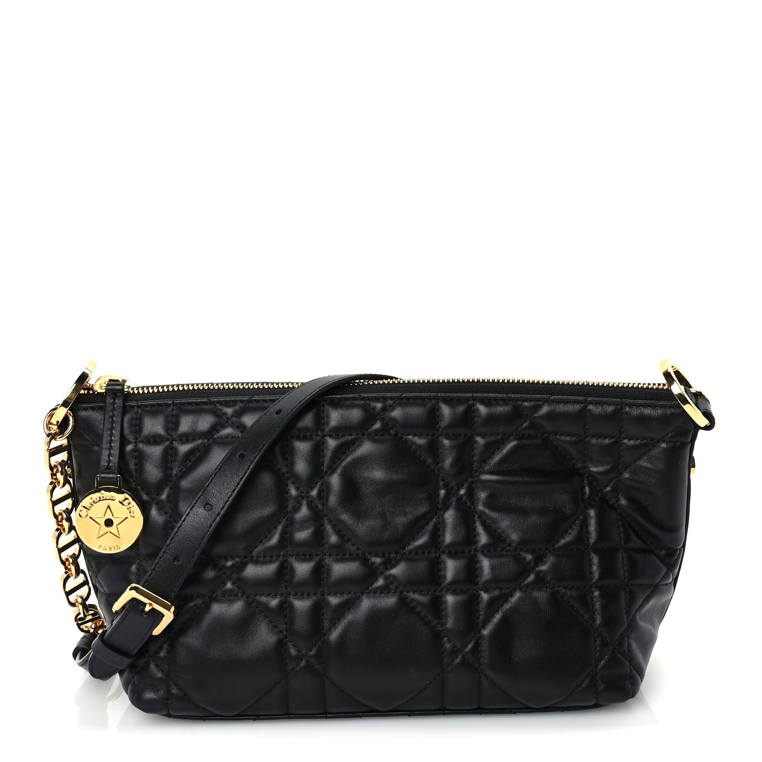 Christian Dior Lambskin Macrocannage DiorStar Hobo Bag Black
