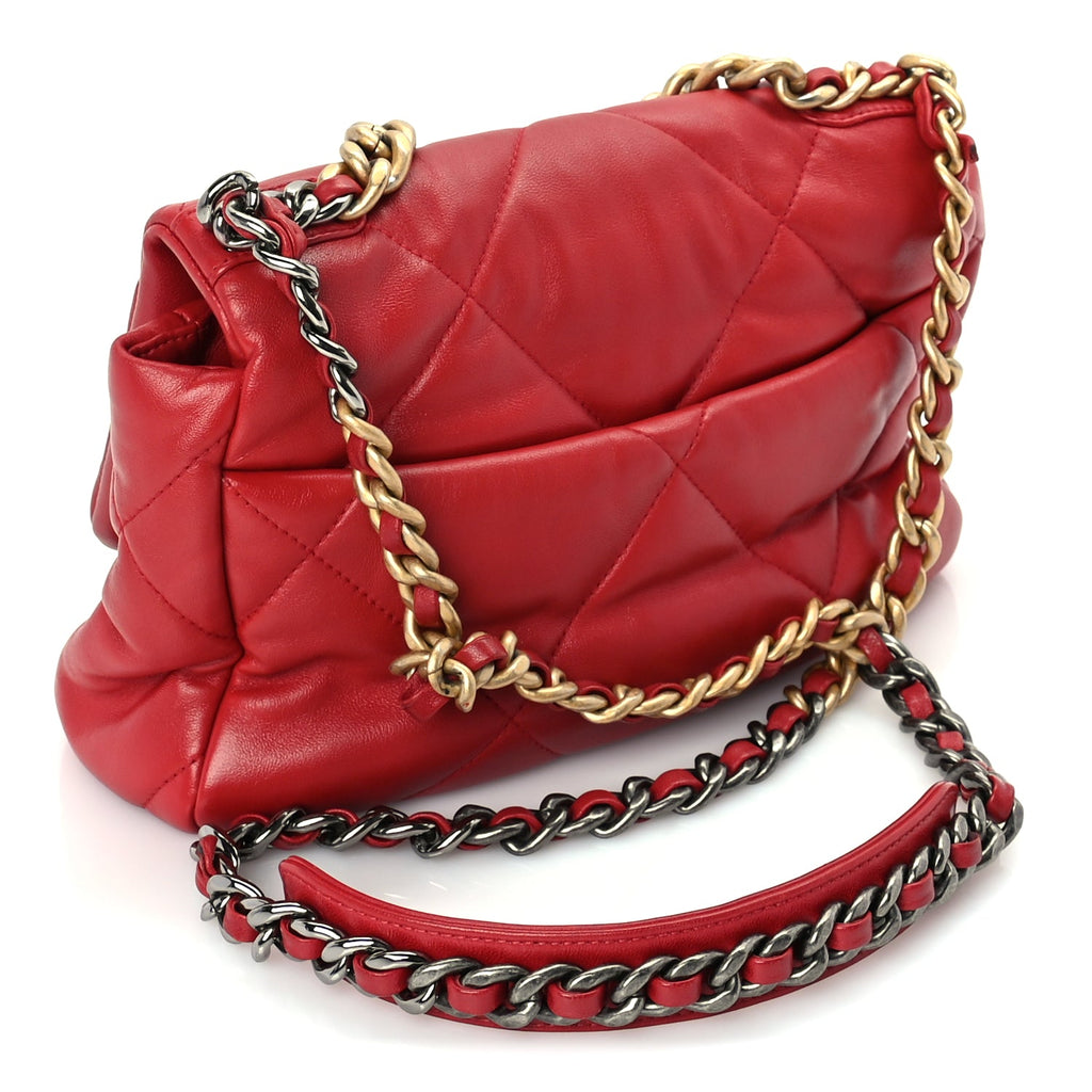 Chanel Lambskin Quilted Medium Chanel 19 Flap  Red