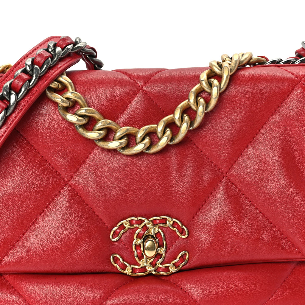 Chanel Lambskin Quilted Medium Chanel 19 Flap  Red