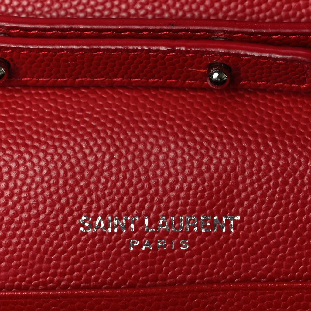 Saint Laurent Grain De Poudre Matelasse Chevron Monogram Chain Wallet New Red