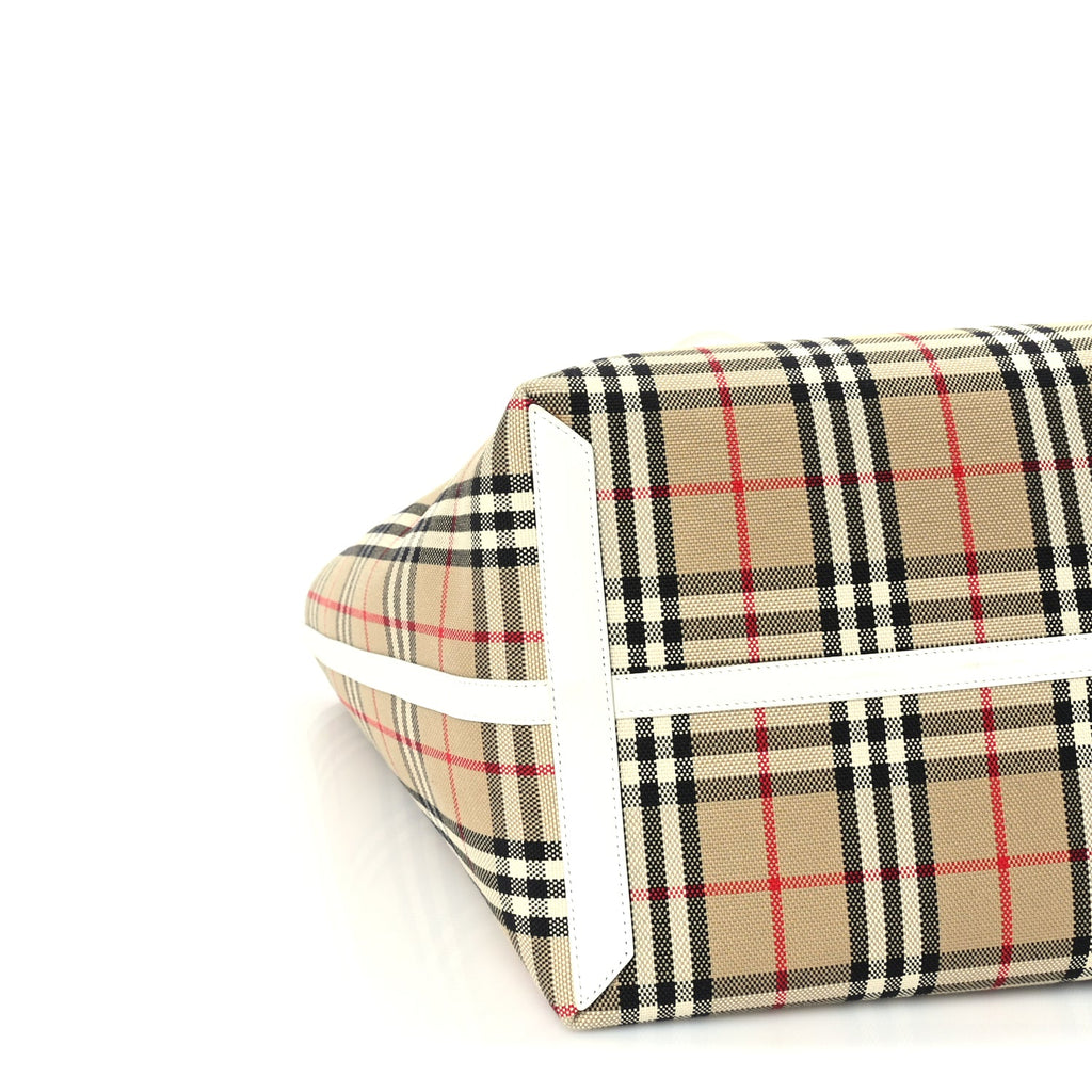 Burberry Cotton Vintage Check Medium London Tote Bag  Briar Brown White