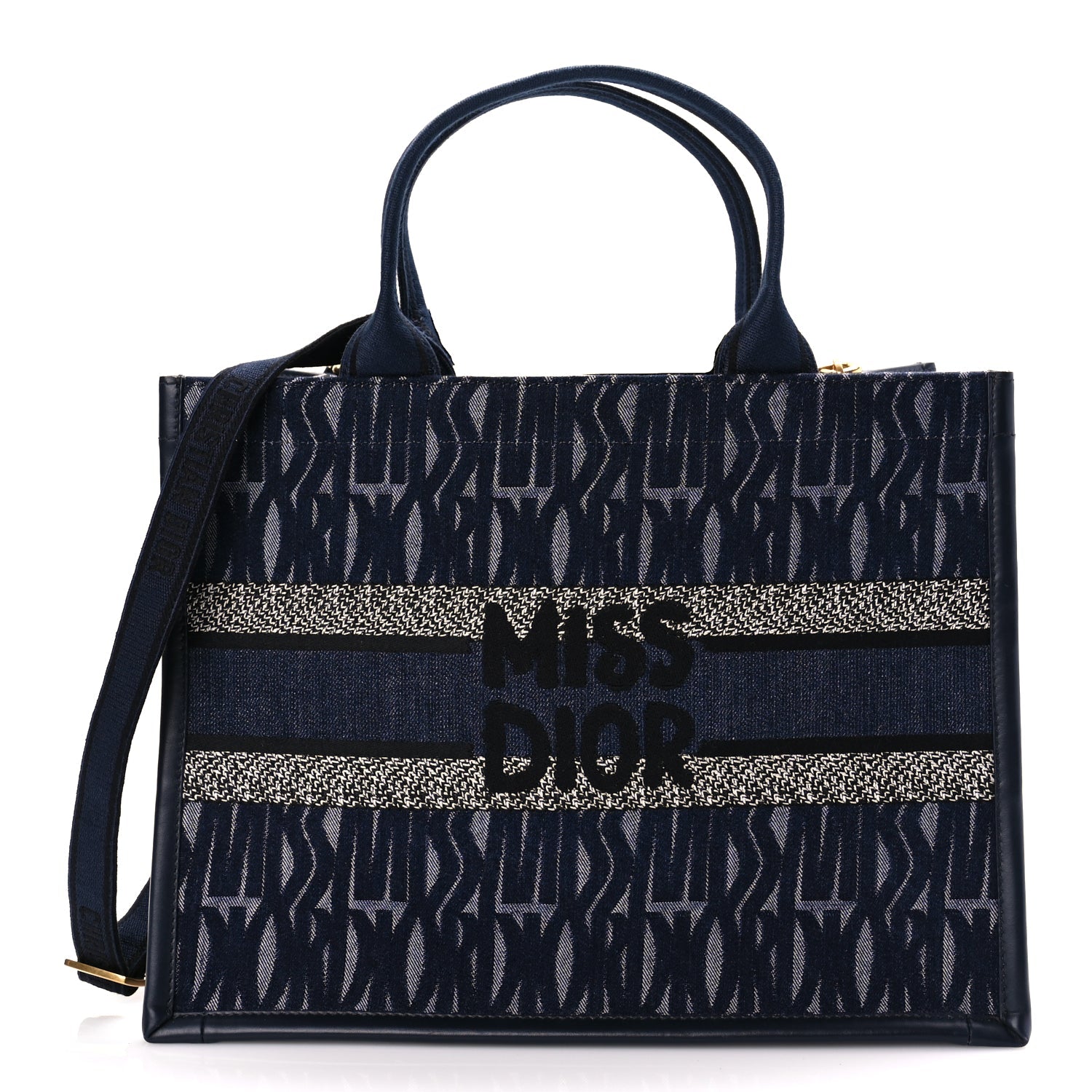 Christian Dior Canvas Calfskin Embroided Medium Miss Dior All Over Book Tote  Denim Multicolor