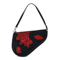 Christian Dior Canvas Stitched Flower Sequins Mini Saddle Pochette Black Red