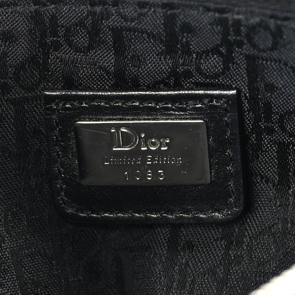 Christian Dior Canvas Stitched Flower Sequins Mini Saddle Pochette Black Red