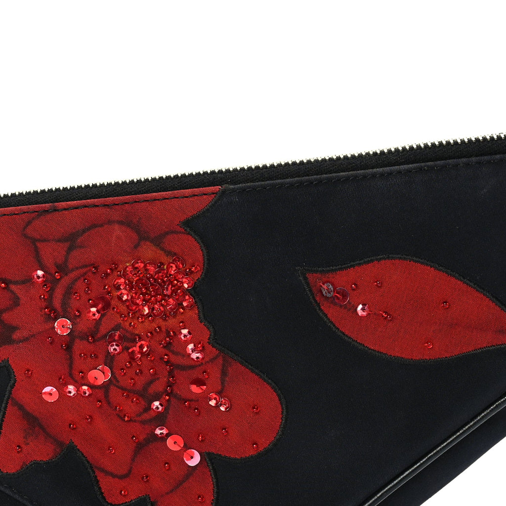 Christian Dior Canvas Stitched Flower Sequins Mini Saddle Pochette Black Red