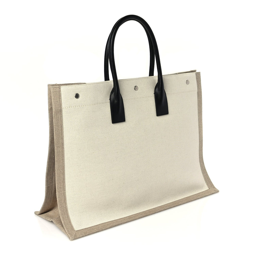 Saint Laurent Linen Calfskin Rive Gauche Tote Optic White