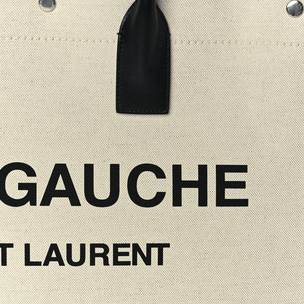 Saint Laurent Linen Calfskin Rive Gauche Tote Optic White
