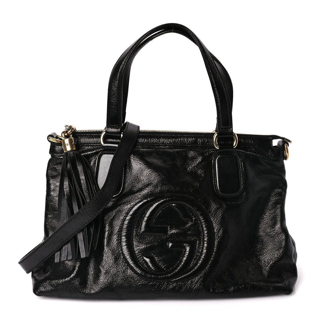 Gucci Vernice Naplack Small Soho Top Handle Satchel Black