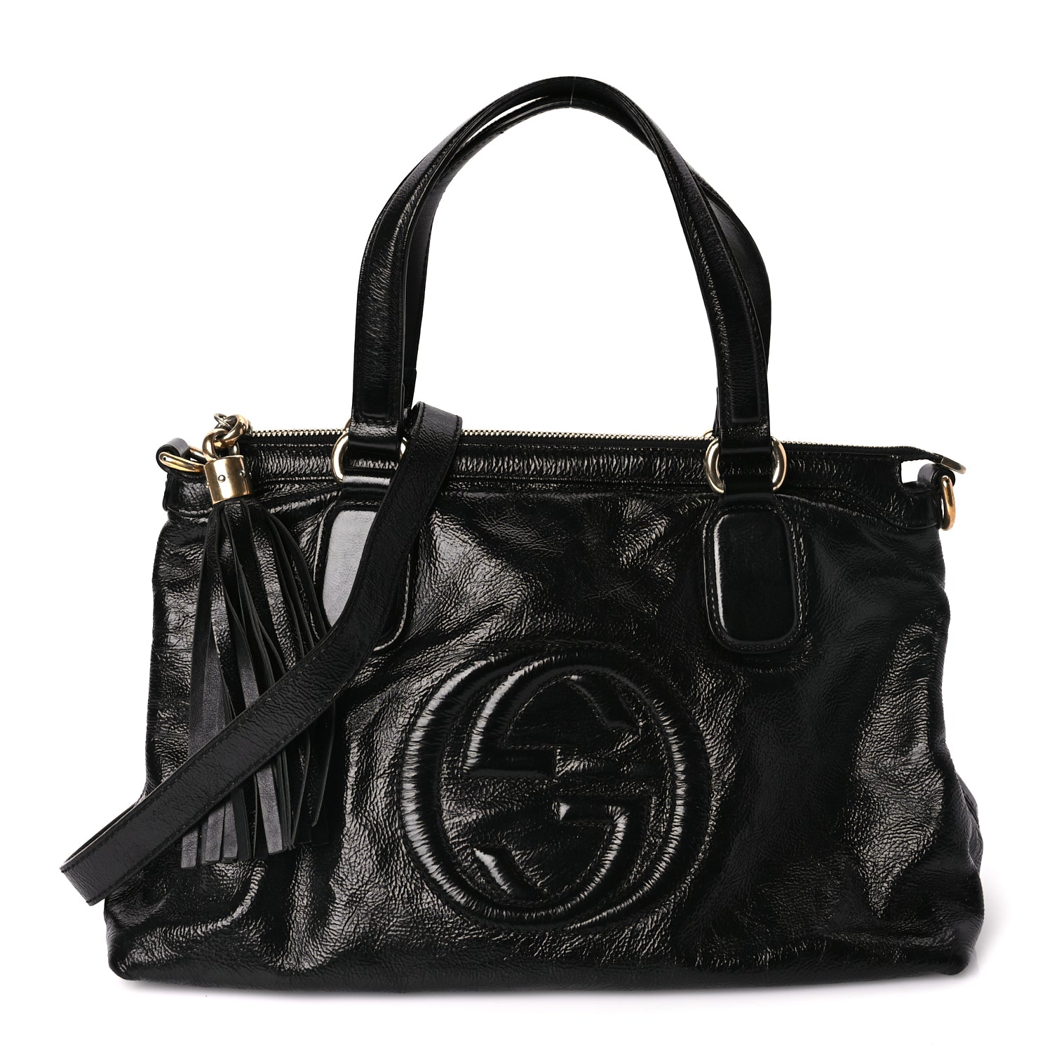 Gucci Vernice Naplack Small Soho Top Handle Satchel Black