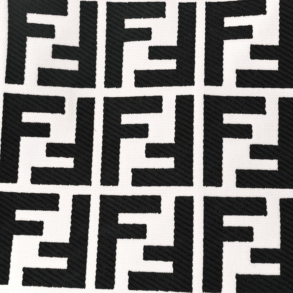 Fendi Canvas Vitello King FF Embroidered Medium Peekaboo X-Tote White Rice Black