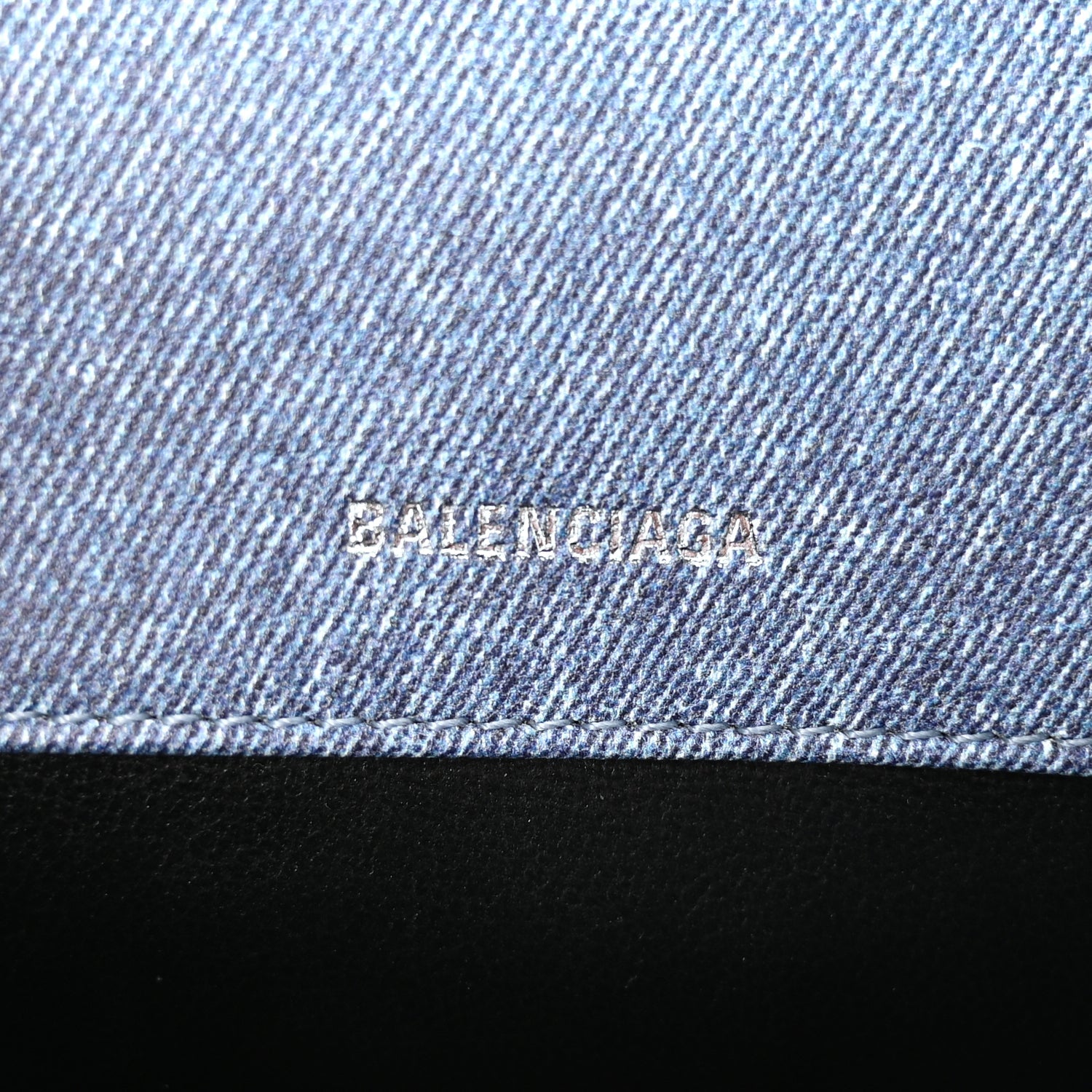 Balenciaga Nappa Denim Printed Hourglass Top Handle Bag XS Denim Blue