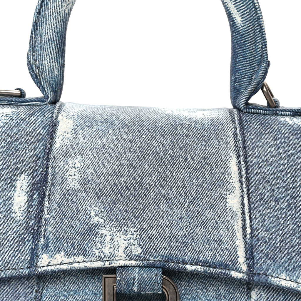 Balenciaga Nappa Denim Printed Hourglass Top Handle Bag XS Denim Blue