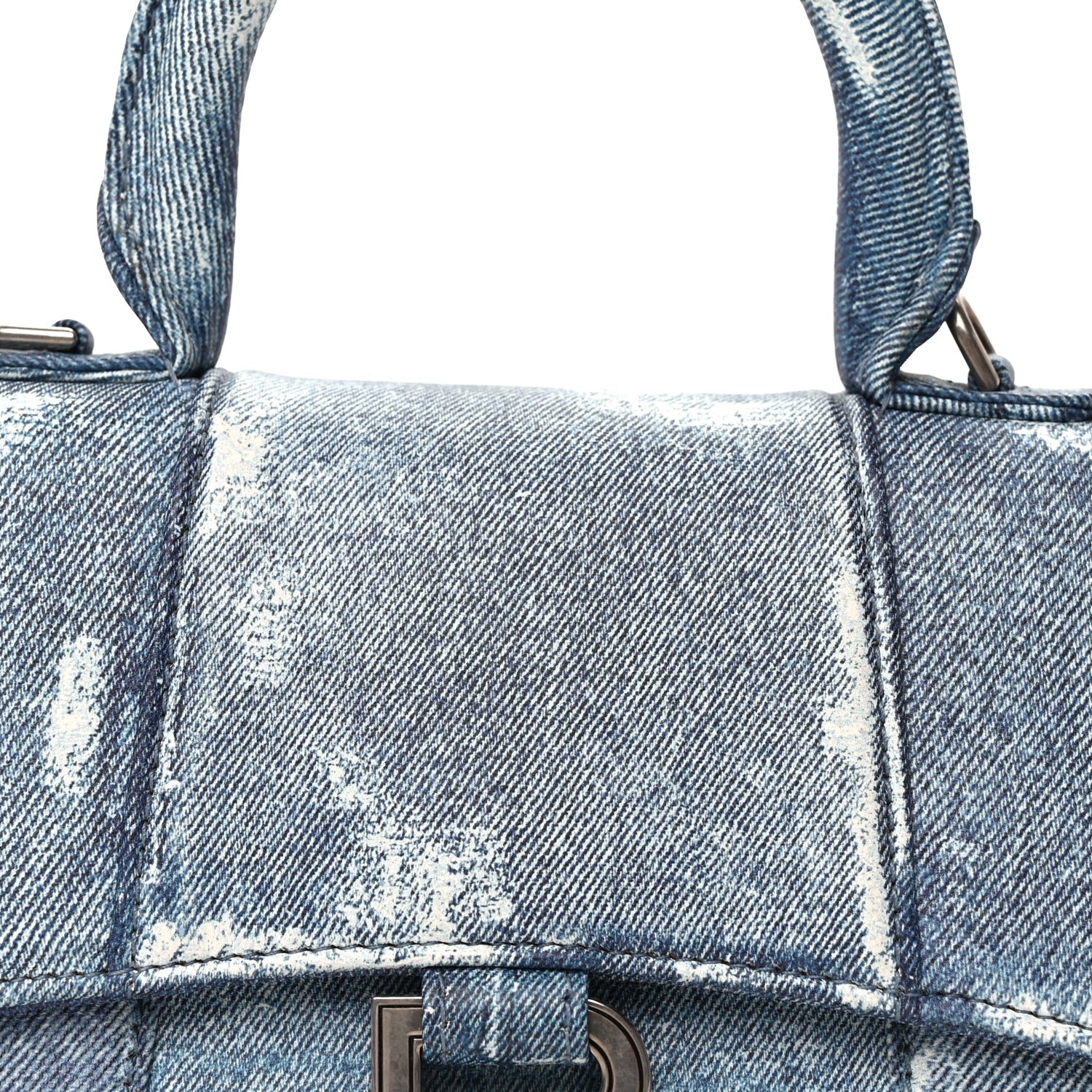 Balenciaga Nappa Denim Printed Hourglass Top Handle Bag XS Denim Blue