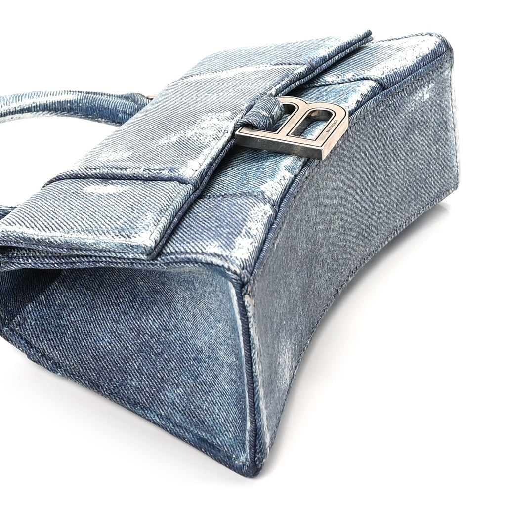 Balenciaga Nappa Denim Printed Hourglass Top Handle Bag XS Denim Blue