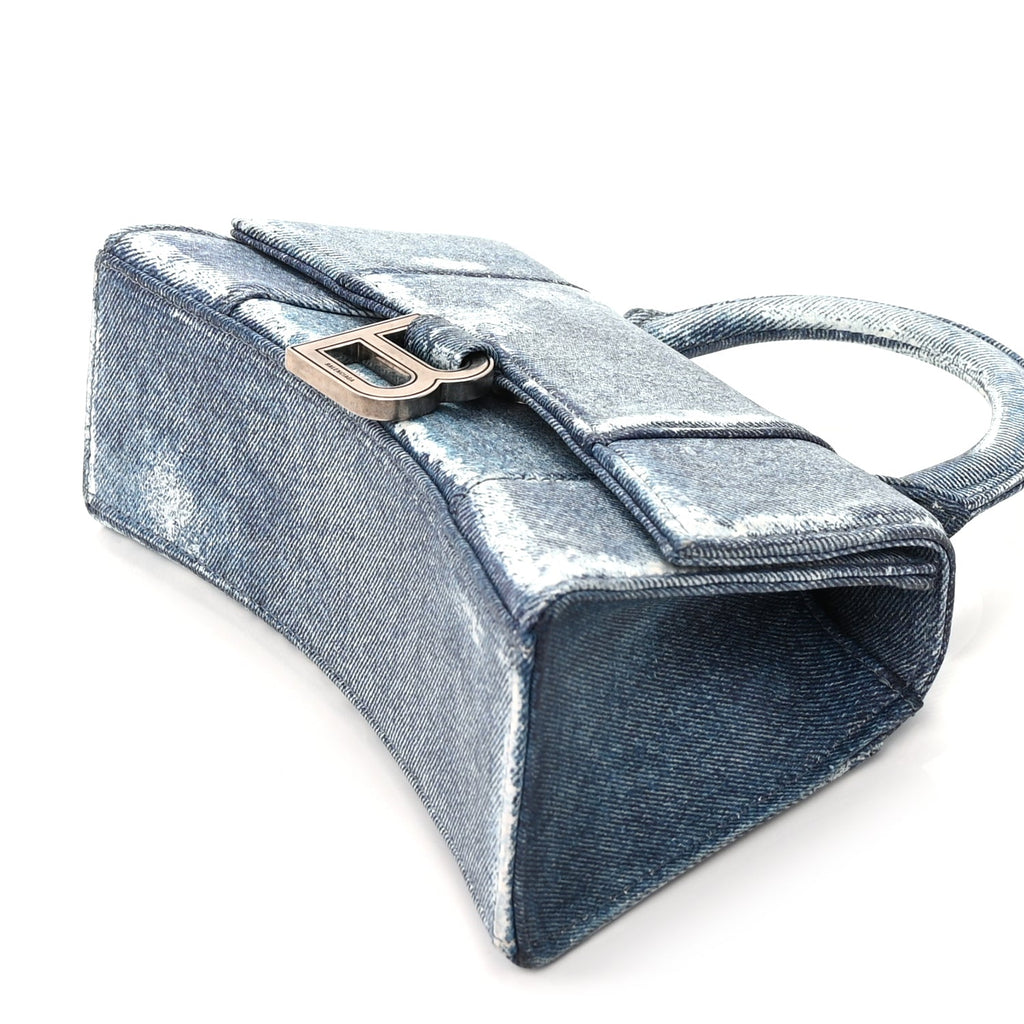 Balenciaga Nappa Denim Printed Hourglass Top Handle Bag XS Denim Blue