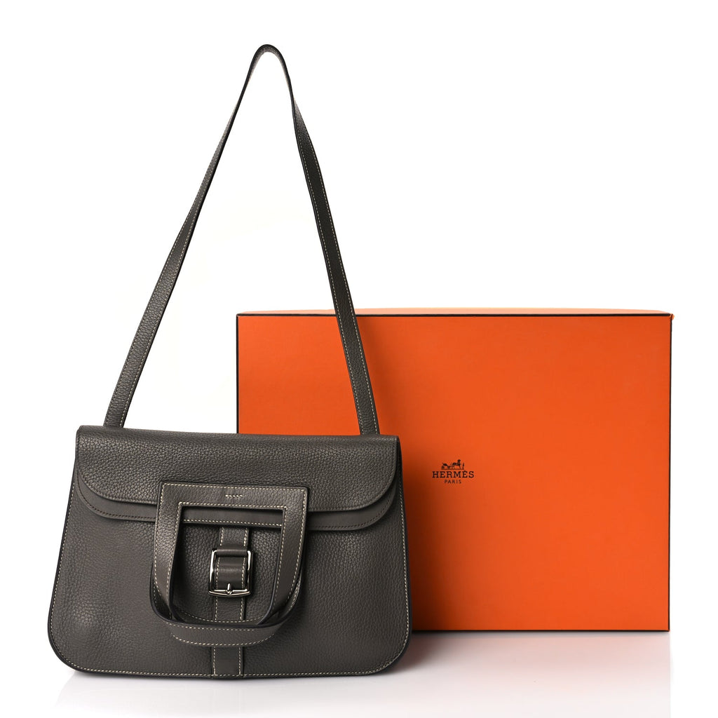 Hermes Taurillon Clemence Halzan 31 GM Etoupe