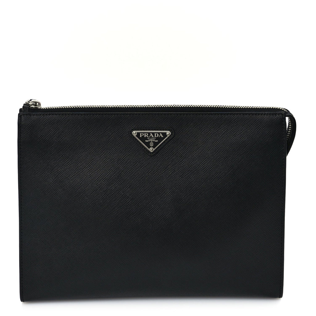 Prada Saffiano Pouch Wristlet Black