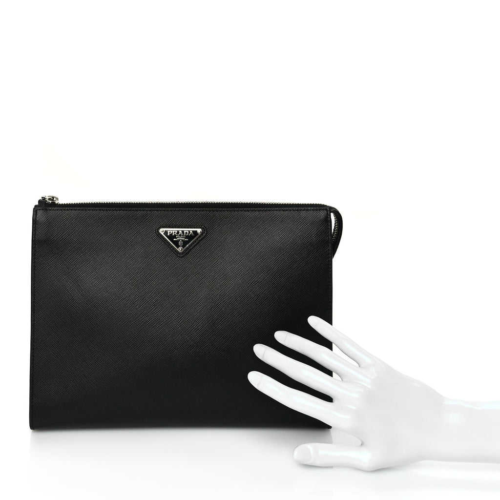 Prada Saffiano Pouch Wristlet Black