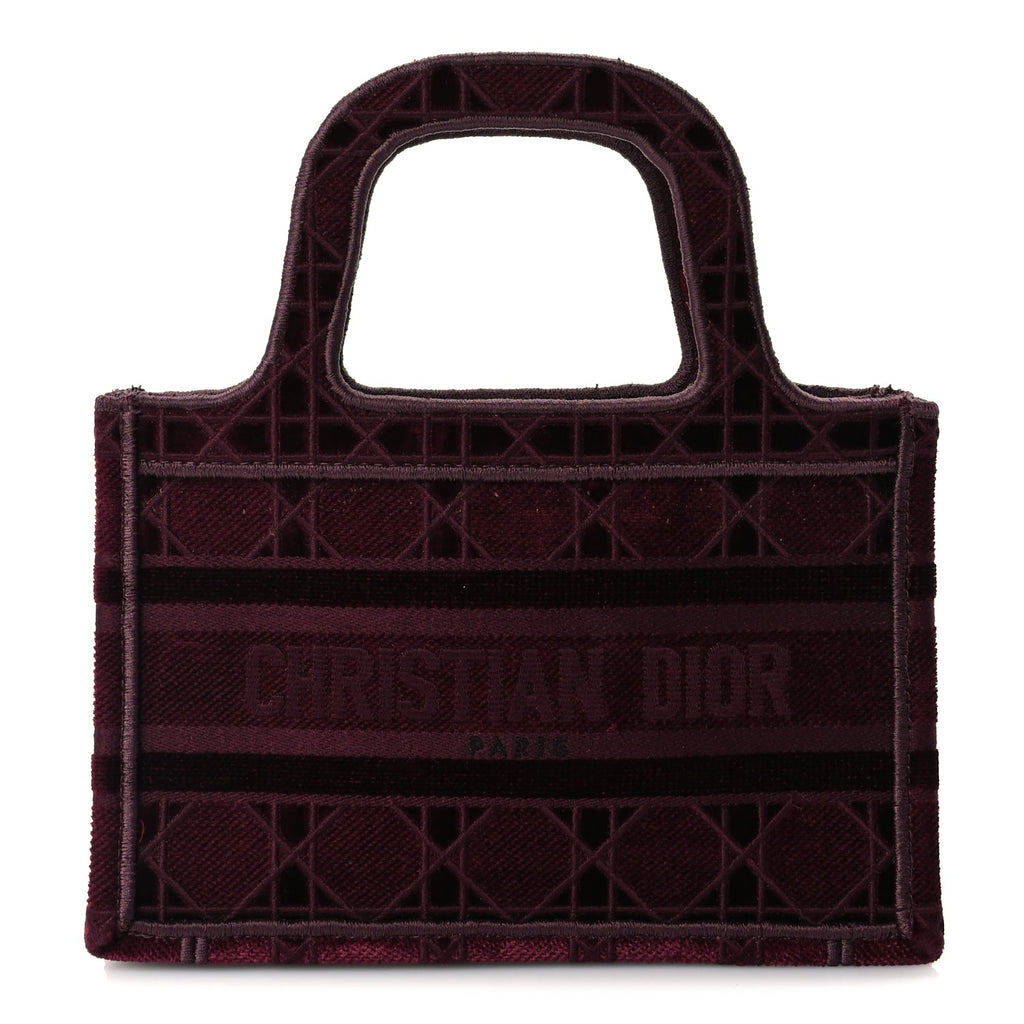 Christian Dior Velvet Cannage Embroidered Mini Book Tote  Burgundy