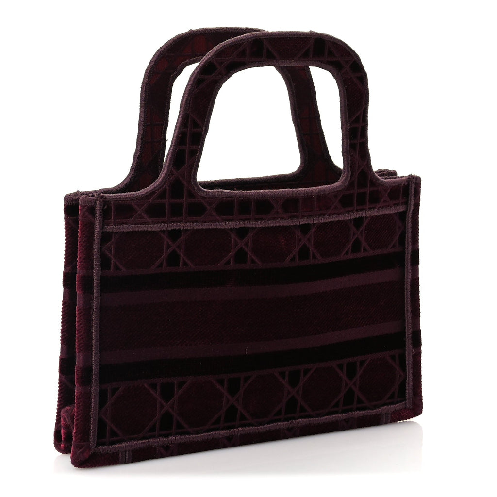 Christian Dior Velvet Cannage Embroidered Mini Book Tote  Burgundy