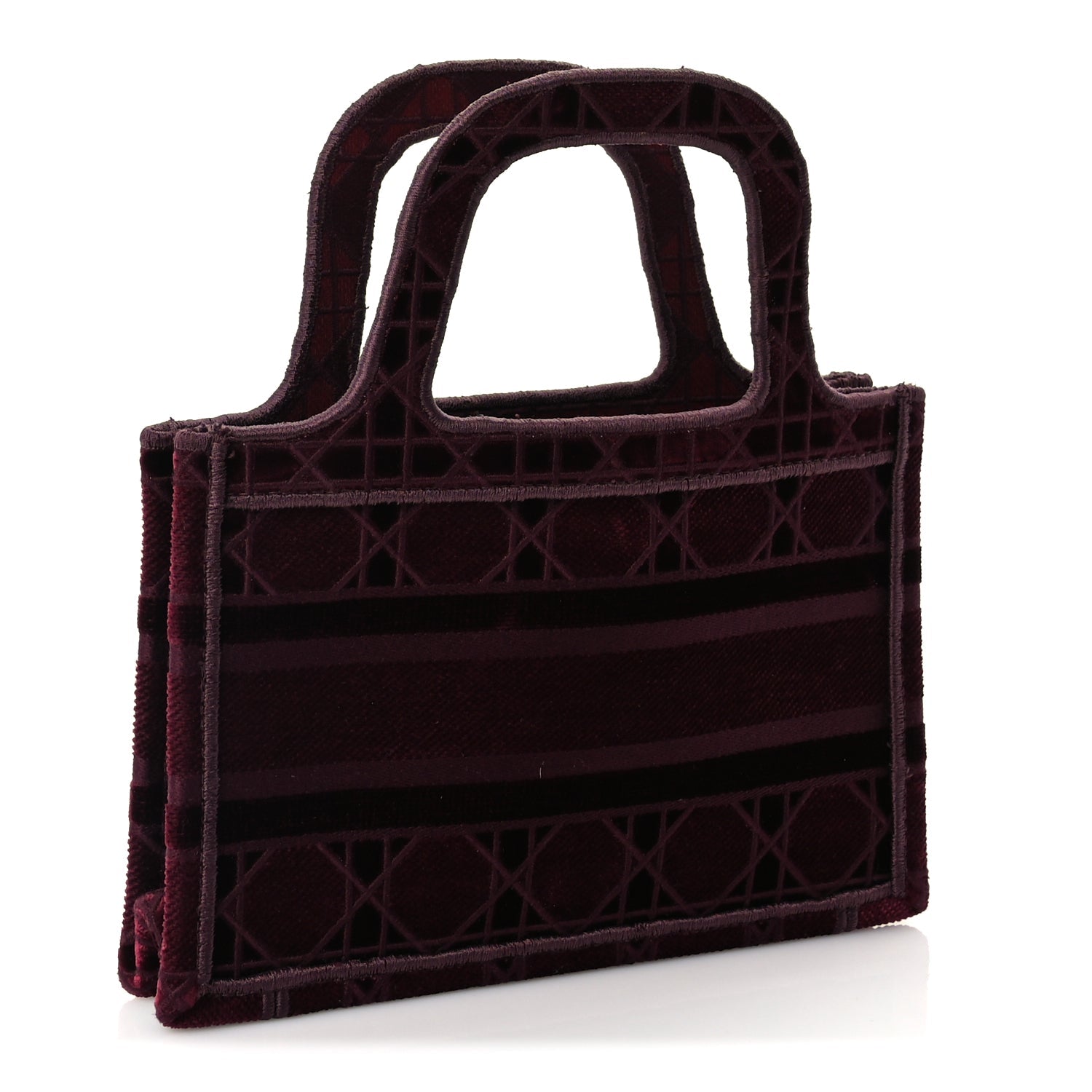 Christian Dior Velvet Cannage Embroidered Mini Book Tote  Burgundy