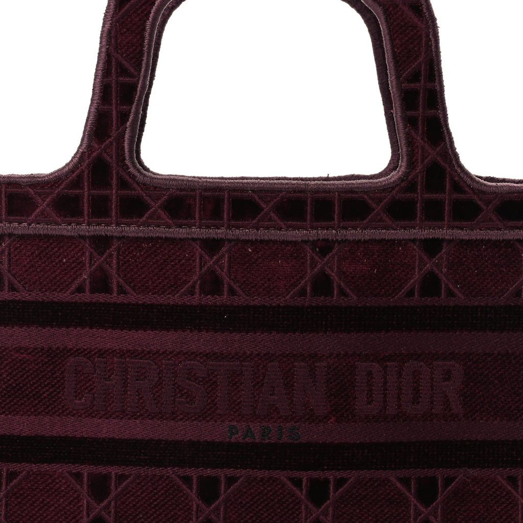 Christian Dior Velvet Cannage Embroidered Mini Book Tote  Burgundy