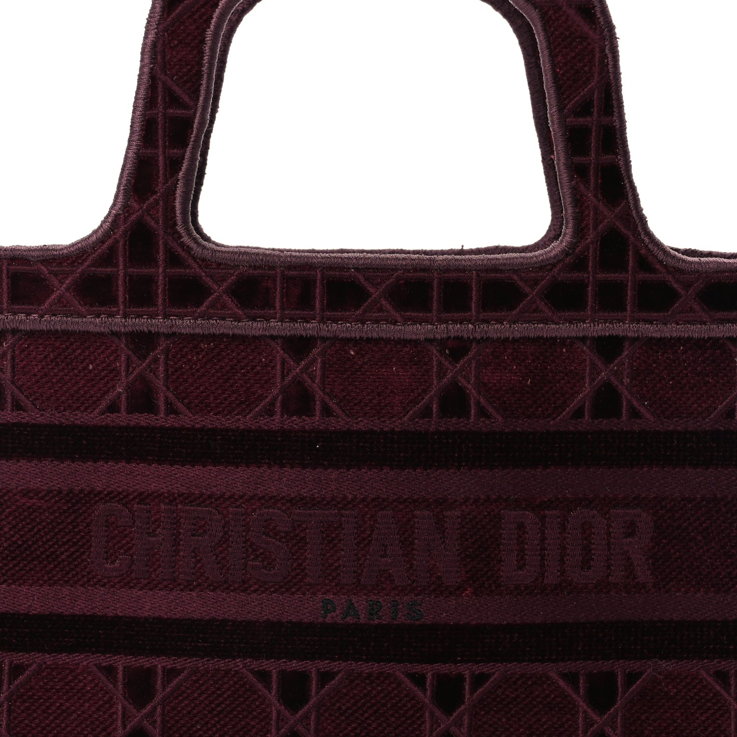 Christian Dior Velvet Cannage Embroidered Mini Book Tote  Burgundy