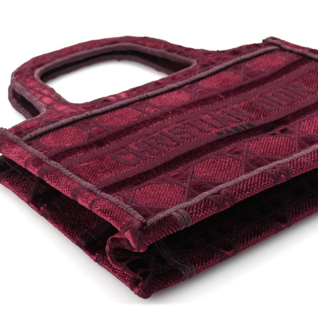 Christian Dior Velvet Cannage Embroidered Mini Book Tote  Burgundy